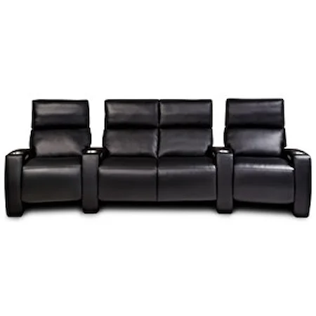 4-Seat Power Reclining Home Theater Set with LED Cupholders and USB Ports